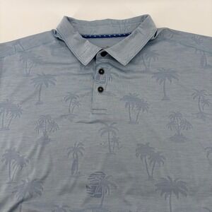 Mens Blue Palm Tree Print Polo Shirt Short Sleeve Casual Beach Vacation Top 3XLB